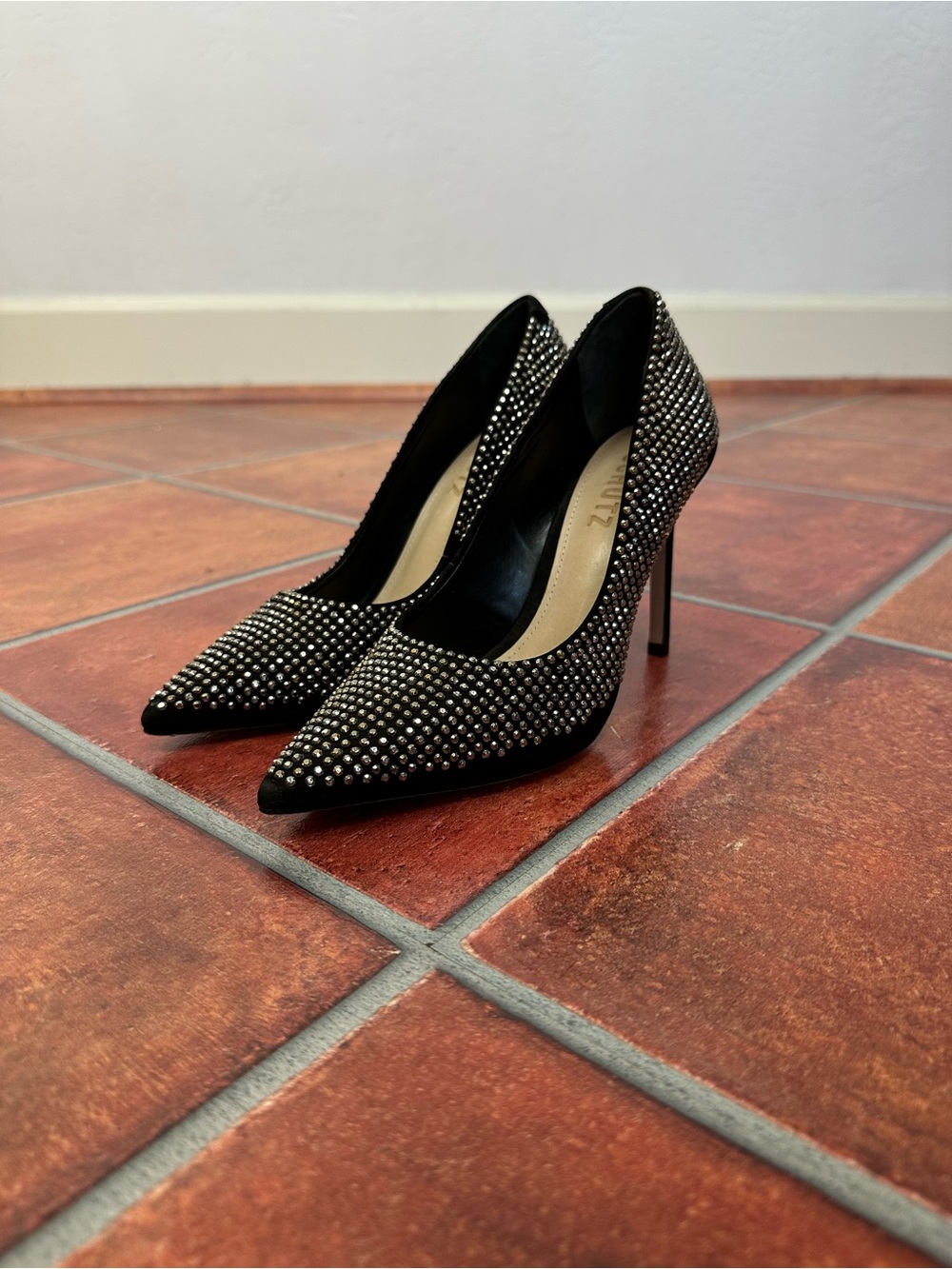 Schutz Black Pointed Toe Studded Pumps - Picture 6 of 9